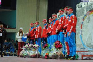 Яна Романова, Ольга Зайцева, Екатерина Шумилова, Ольга Вилухина, Алексей Волков Дмитрий Малышко, Антон Шипулин и Евгений Устюгов поблагодарили своих болельщиков на Гонке Чемпионов