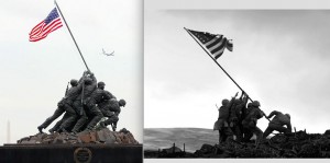 Слева - памятник, справа - кадр из фильма