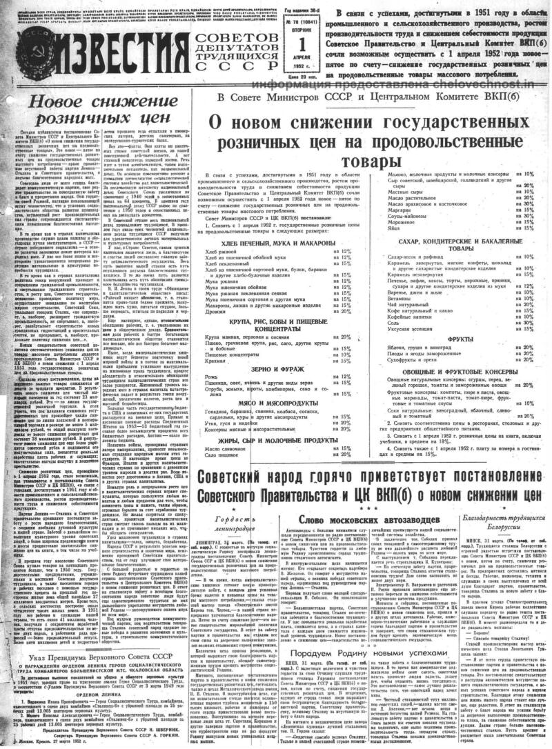 Календарь: 1 апреля - Изверг Сталин ежегодно снижал цены, укреплял рубль, всяко издевался