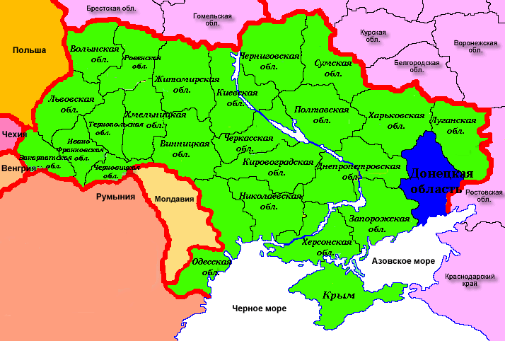 Карта востока украины с городами и областями подробная