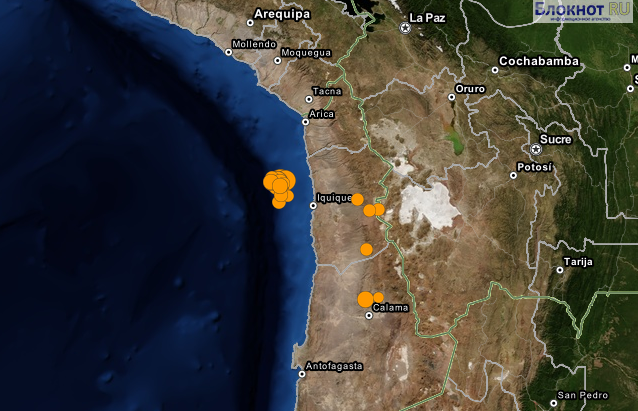Повторные  подземные толчки произошли у берегов Чили 