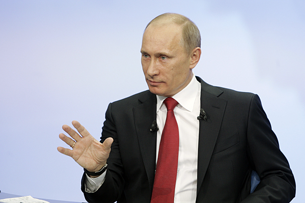 Russia's Prime Minister Vladimir Putin speaks during his annual question-and-answer session with the Russian people in Moscow