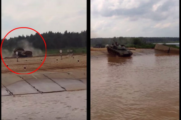 Участники чемпионата по танковому биатлону в Подмосковье перевернули Т-72 