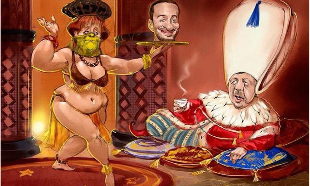 Венедиктов опубликовал карикатуру на Меркель в виде наложницы Эрдогана из солидарности с немецким журналистом 