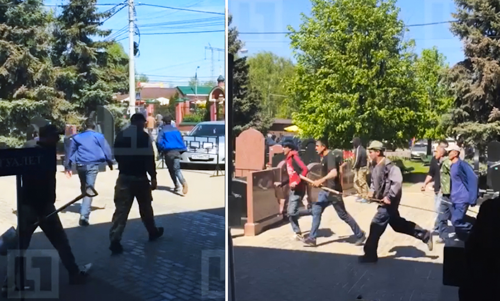 Шокированные свидетели сняли на видео побоище бандитов с битами и лопатами на кладбище в Москве 