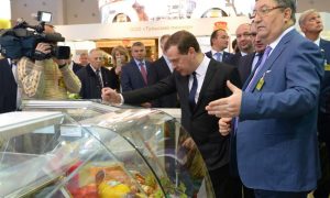 Медведева удивили угличским угуртом и угостили мордовским пармезаном на выставке в Москве