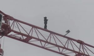 Опасная селфи-прогулка молодого тюменца по башенному крану попала на видео