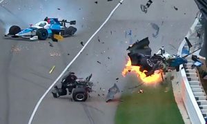 Гонщик чудом выжил в ужасной аварии во время гонки Indy 500