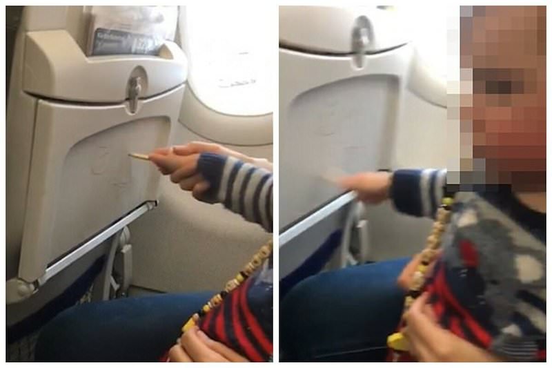 Ребенок разрисовал кресло в самолете, а мама помогла 