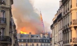 Огонь пожирает собор Парижской Богоматери