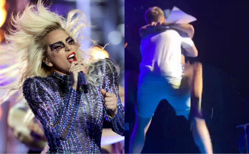 Леди Гага запрыгнула на фаната и упала со сцены