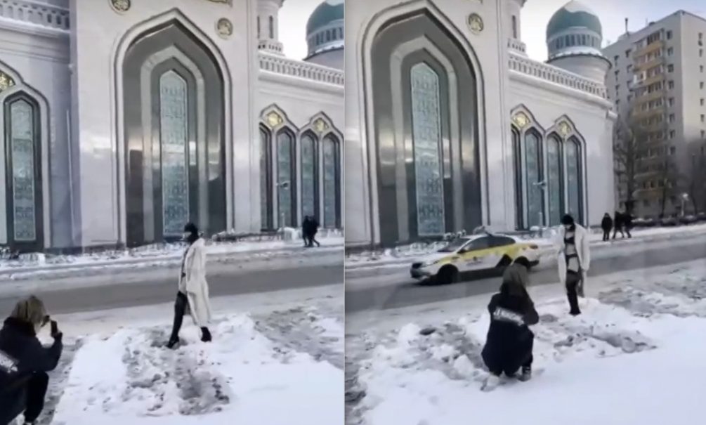 Теперь и мечеть: очередная блогерша оголилась у религиозного сооружения в Москве 