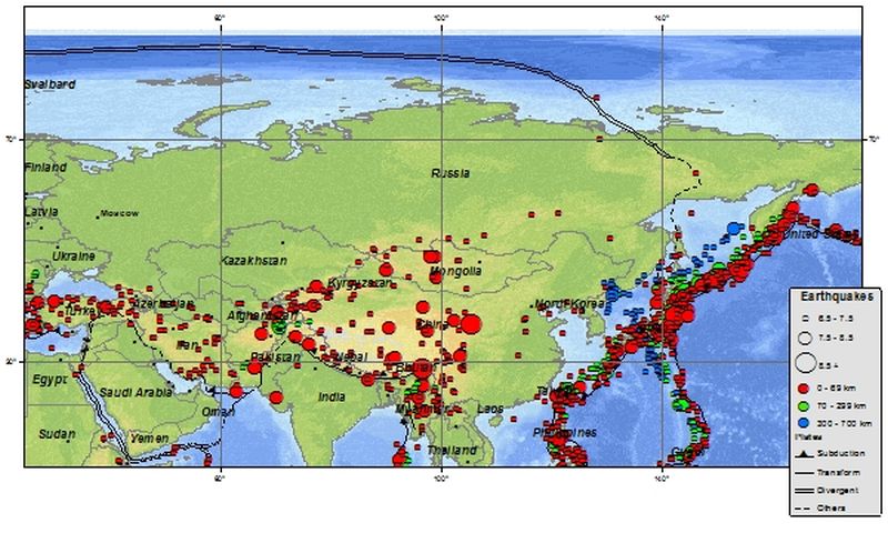 Землетрясения в России с 1900 года. Иллюстрация: .wikipedia.org