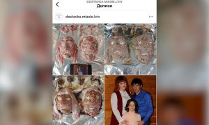Во Львове глумятся над погибшими на Керченском мосту: доставка мяса сделала рекламу из фарша на их лицах