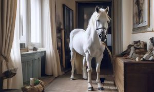 Принц на белом коне: романтик из Кемеровской области привёл лошадь в квартиру, чтобы удивить жену