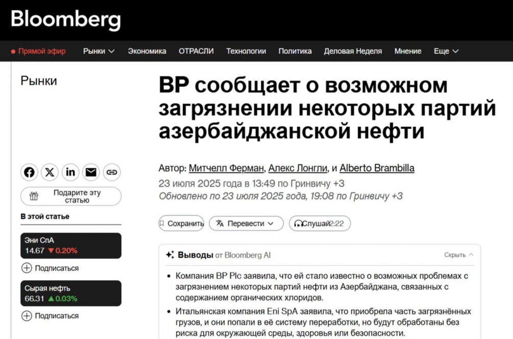 Алиев в тупике: нефтяной скандал с BP и газовый кризис ставят Баку в неловкое положение перед Европой